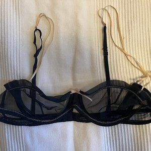 La Perla Black Label Demi Sheer Bra Size 2 - Black with Pale Pink Ribbon Straps